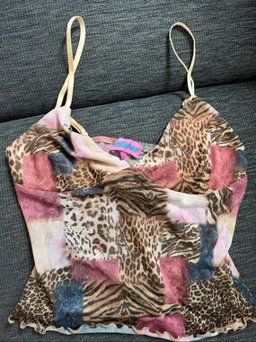Edikted Multicolor Animal Print Patchwork Crop Top - Pink, Brown, Tan, Blue